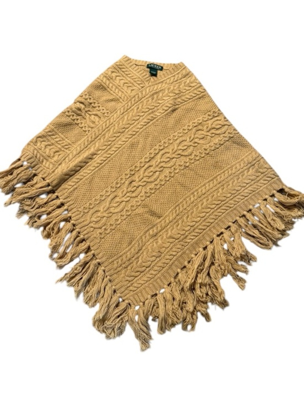 Lauren Ralph Lauren tan gold shawl poncho lambswool blend beautiful
